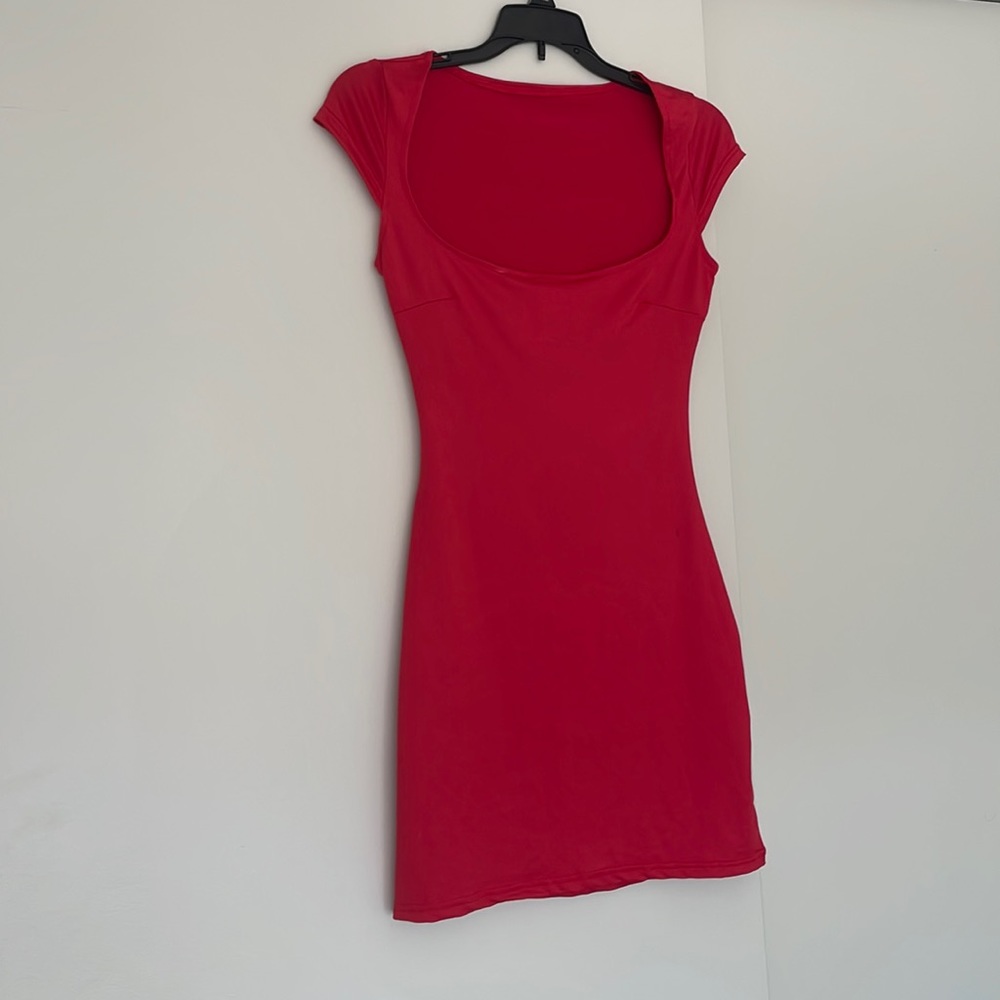 Red open back mini dress